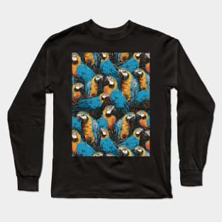 seamless pattern of Blue and gold macaw birds Long Sleeve T-Shirt